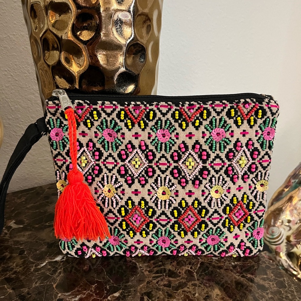 America & Beyond SoHo Two Sided Embellished w/Beads & Embroidery Clutch Bag